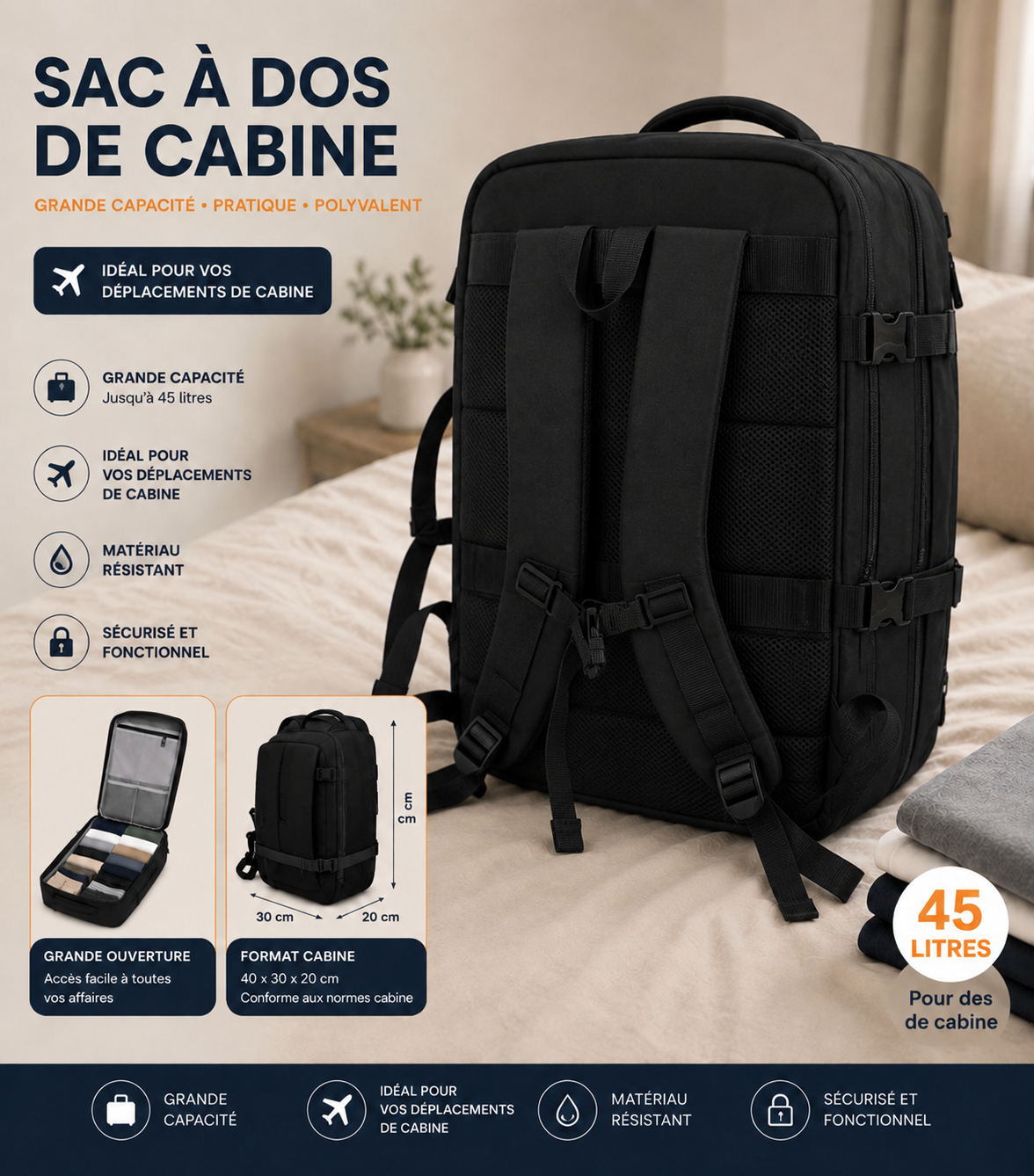 ⚡ Le sac cabine 45L qui fait la différence