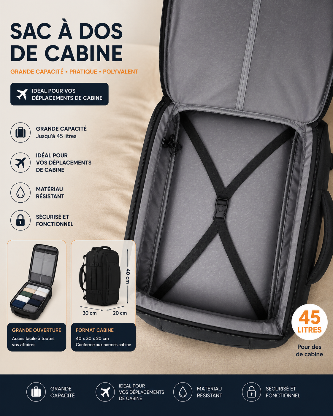 ⚡ Le sac cabine 45L qui fait la différence