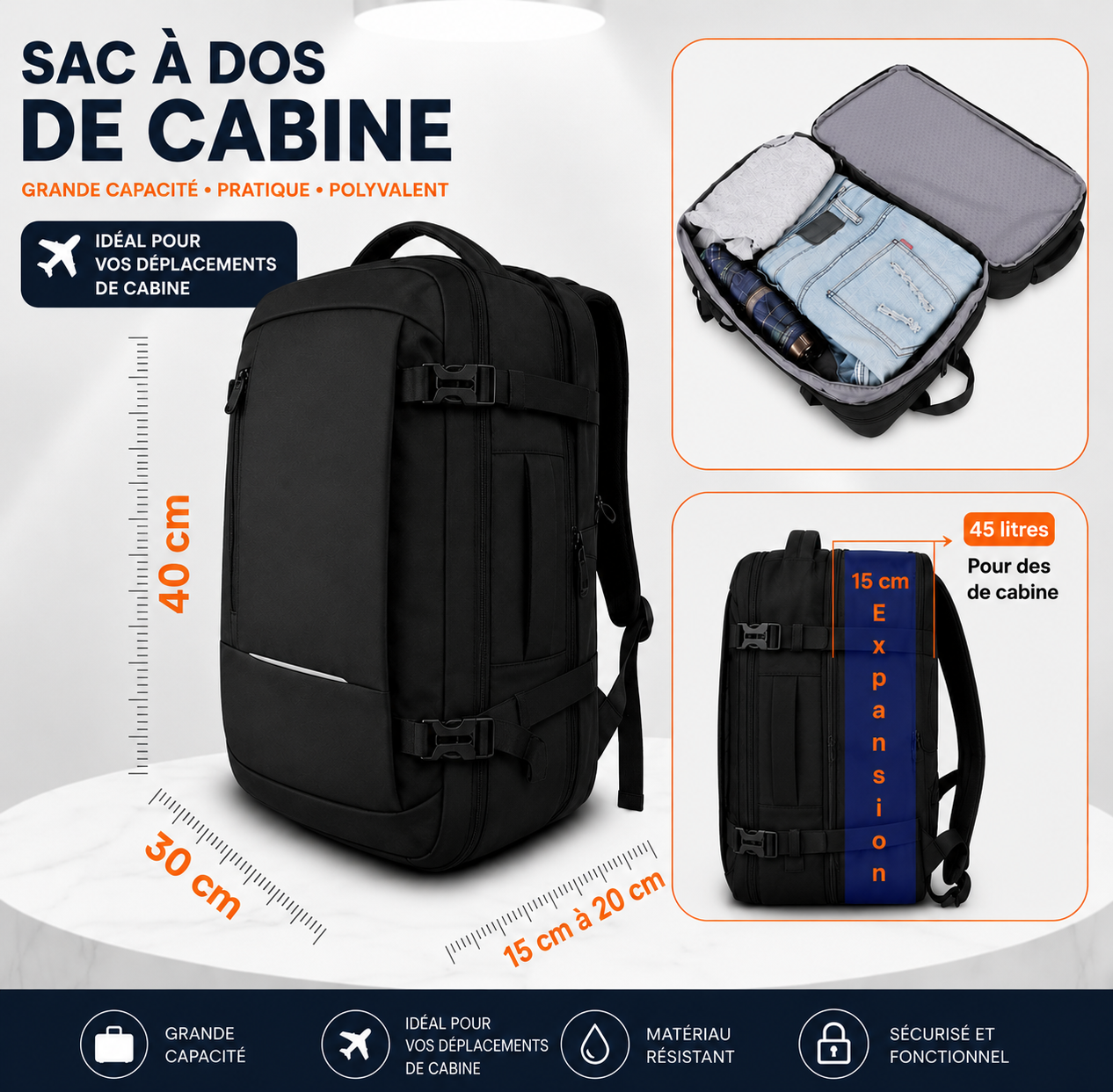 ⚡ Le sac cabine 45L qui fait la différence