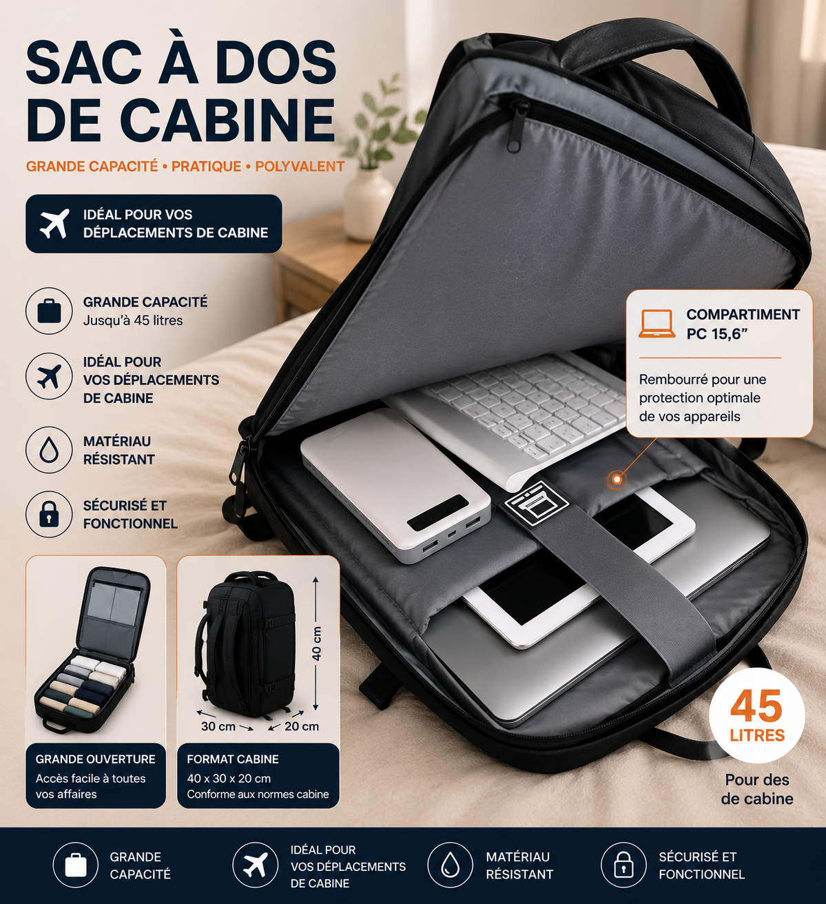 ⚡ Le sac cabine 45L qui fait la différence