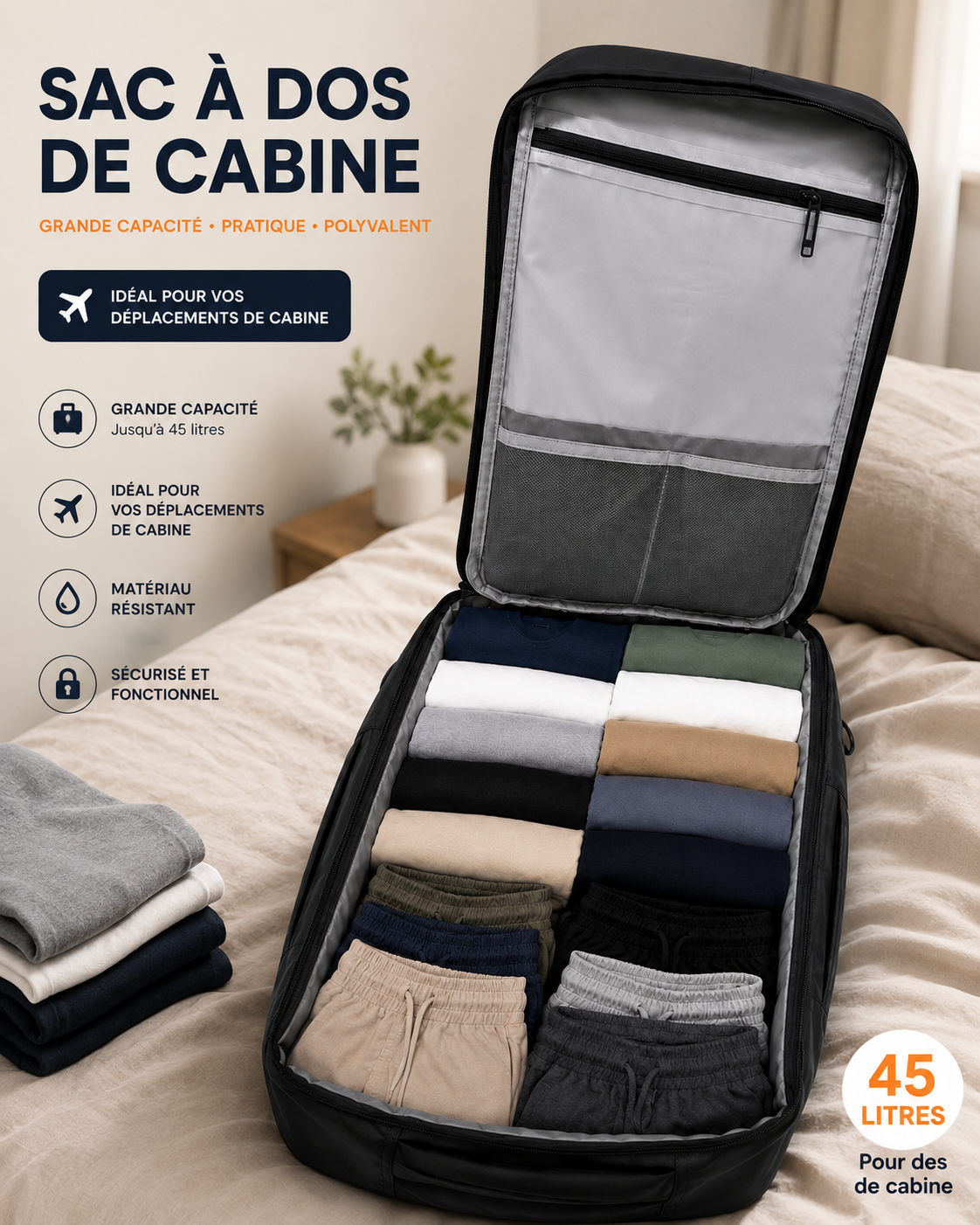 ⚡ Le sac cabine 45L qui fait la différence