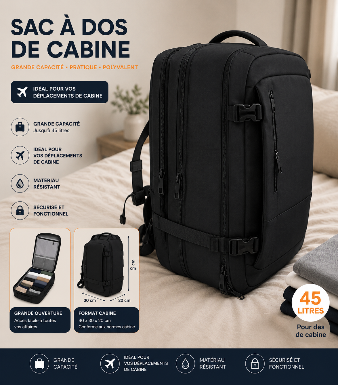 ⚡ Le sac cabine 45L qui fait la différence