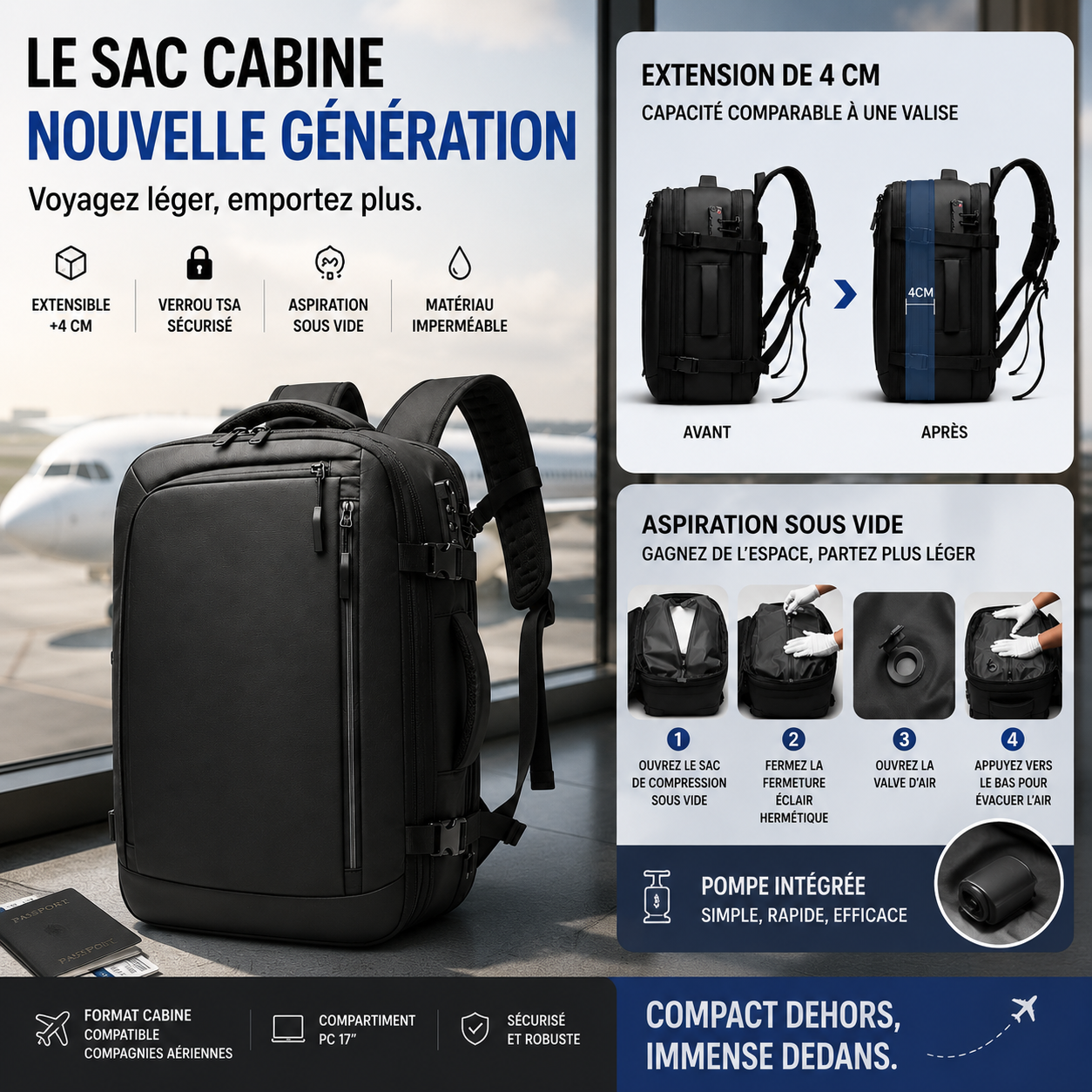 🎒✨ Le sac à dos intelligent avec pompe de compression intégrée ! ✨🎒 Version officielle. (Ref4)
